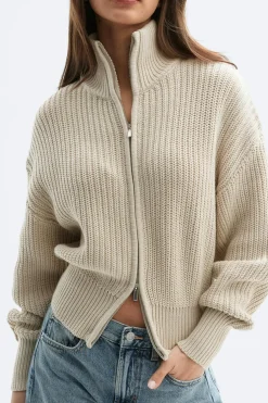 Discount Gina Tricot Knitted zip cardigan Beige