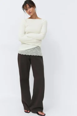 Gina Tricot Lace detail boatneck top Wit