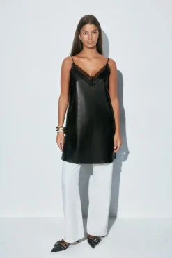 Best Gina Tricot Lace detail pu dress Zwart