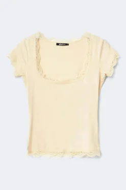 Online Gina Tricot Lace detail scoop neck top Geel