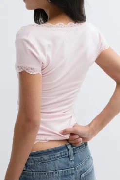 Best Gina Tricot Lace detail scoop neck top Roze