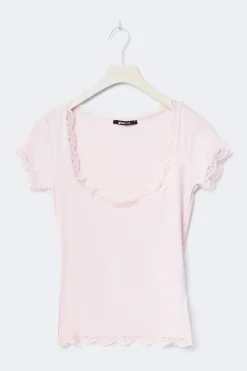 Best Gina Tricot Lace detail scoop neck top Roze