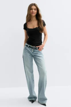 Sale Gina Tricot Lace detail scoop neck top Zwart