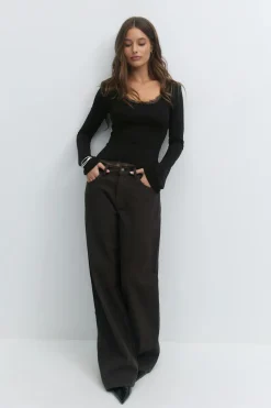 Outlet Gina Tricot Lace detail scoop neck top Zwart