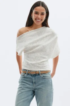 Best Gina Tricot Lace dropped shoulder top Wit