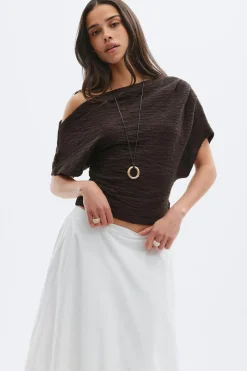Outlet Gina Tricot Lace dropped shoulder top Bruin