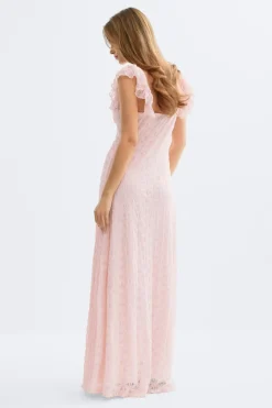 Sale Gina Tricot Lace frill maxi dress Roze