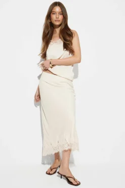 Discount Gina Tricot Lace satin midi skirt Wit