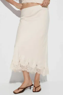 Discount Gina Tricot Lace satin midi skirt Wit