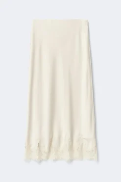 Discount Gina Tricot Lace satin midi skirt Wit