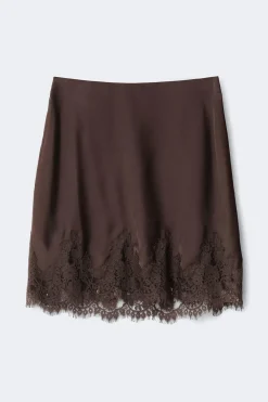 Hot Gina Tricot Lace satin mini skirt Bruin