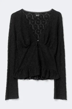 Best Gina Tricot Lace v-neck top Zwart