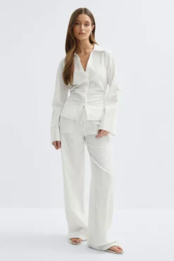 Online Gina Tricot Linen blend shirt Wit