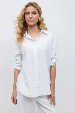 Discount Gina Tricot Linen blend shirt Wit