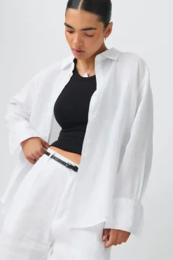 Online Gina Tricot Linen blend shirt Wit