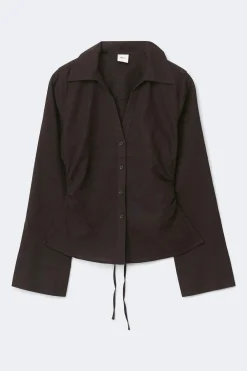 Outlet Gina Tricot Linen blend shirt Bruin