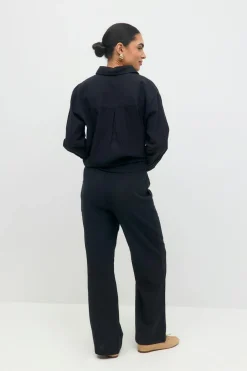 Discount Gina Tricot linen blend trousers Zwart