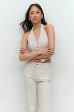 New Gina Tricot Linen halterneck vest Beige