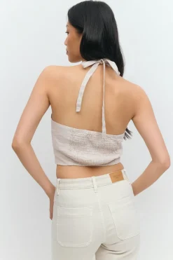 New Gina Tricot Linen halterneck vest Beige