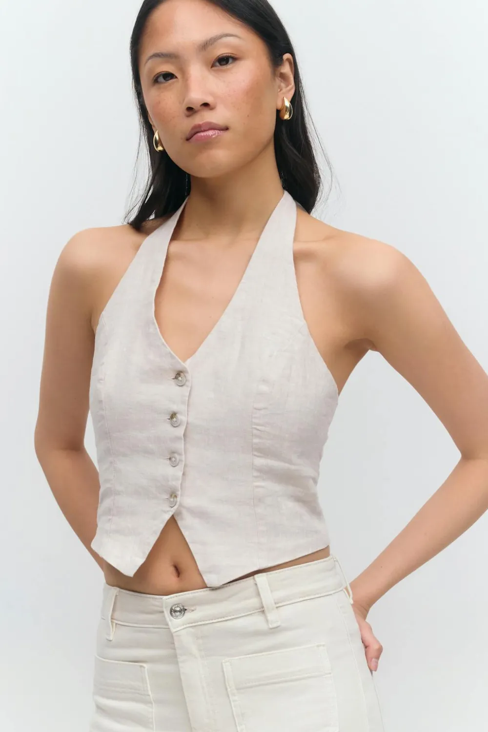 New Gina Tricot Linen halterneck vest Beige