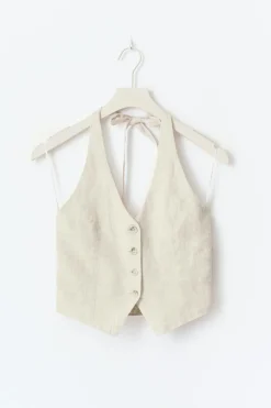New Gina Tricot Linen halterneck vest Beige