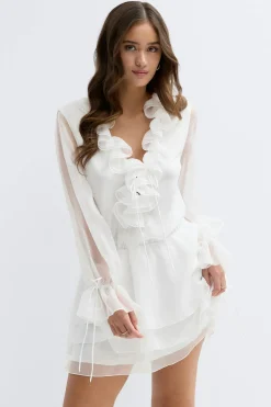 Hot Gina Tricot Long sleeve frill mini dress Wit