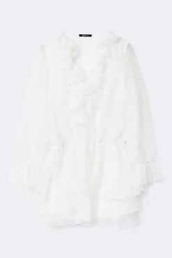 Hot Gina Tricot Long sleeve frill mini dress Wit