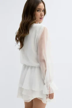 Hot Gina Tricot Long sleeve frill mini dress Wit
