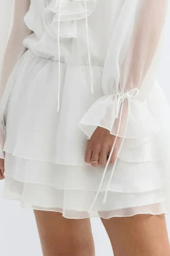 Hot Gina Tricot Long sleeve frill mini dress Wit