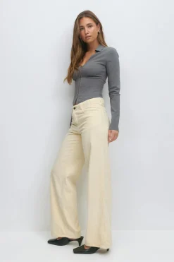 Outlet Gina Tricot Low wide cord jeans Geel