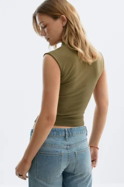 Clearance Gina Tricot Mandarin collar button top Groen