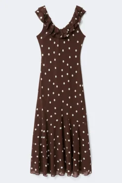 Sale Gina Tricot Maxi frill dress Bruin
