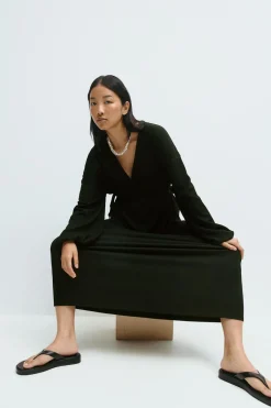 Discount Gina Tricot Midi wrap dress Zwart