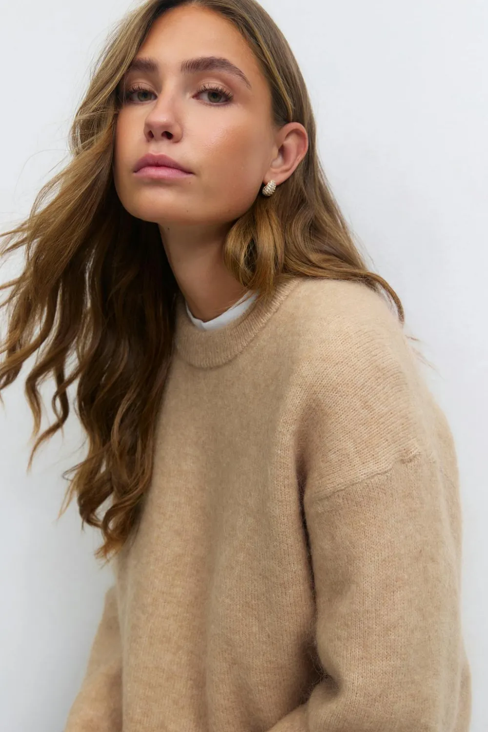 Outlet Gina Tricot Mohair knitted sweater Beige