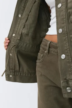 New Gina Tricot Office cargo denim jacket Groen