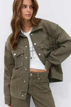 New Gina Tricot Office cargo denim jacket Groen