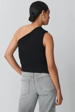 Outlet Gina Tricot One shoulder drapy top Zwart