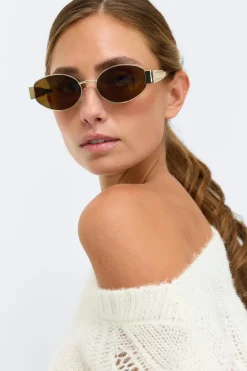 Sale Gina Tricot Oval metal frame sunglasses Bruin