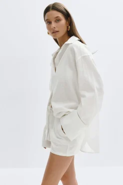 Best Gina Tricot Oversized linen blend shirt Wit