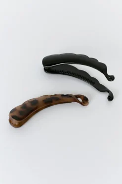 Outlet Gina Tricot 2-pack banana hair clip Bruin