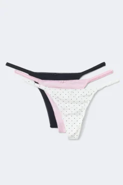 Online Gina Tricot 3-pack cotton picot thong Zwart