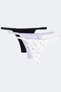 Sale Gina Tricot 3-pack cotton picot thong Wit