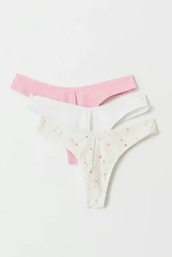 Outlet Gina Tricot 3-pack cotton thong Roze