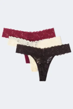 Discount Gina Tricot 3-pack lace thong Paars