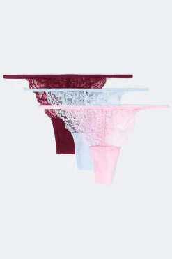 Gina Tricot 3-pack lace thong Paars