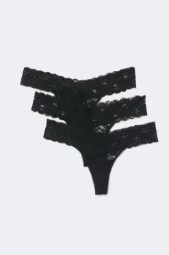 Online Gina Tricot 3-pack lace thong Zwart