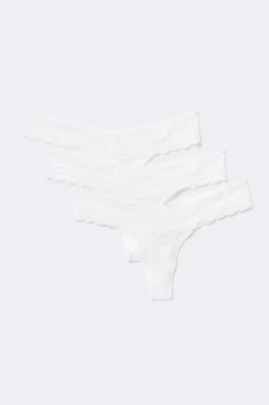 Outlet Gina Tricot 3-pack lace thong Wit