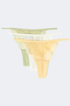 Sale Gina Tricot 3-pack lace thong Wit