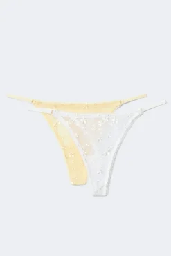 Best Gina Tricot 2-pack mesh embroidery thong Wit