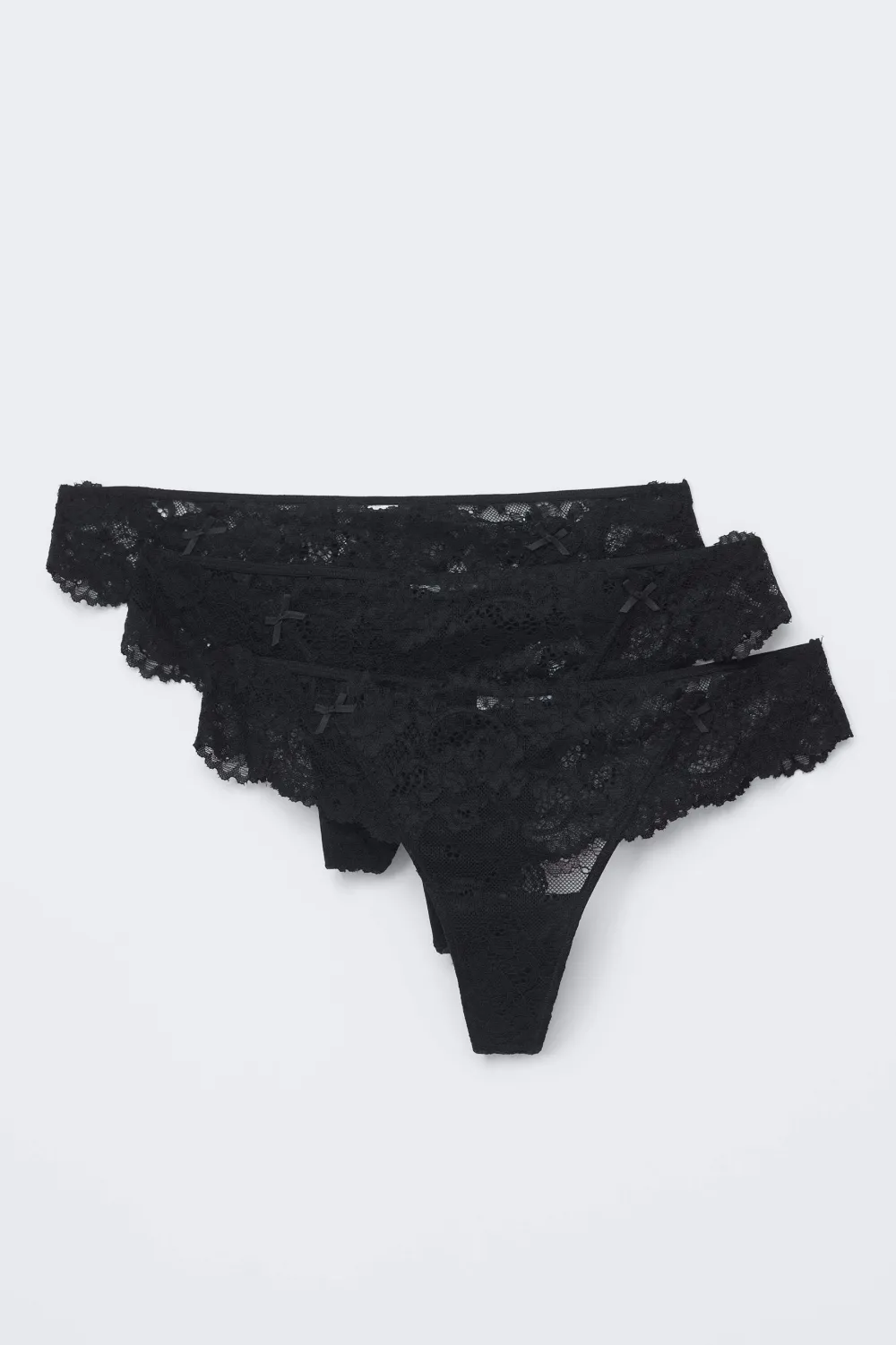 Discount Gina Tricot 3-pack scallop lace thong Zwart
